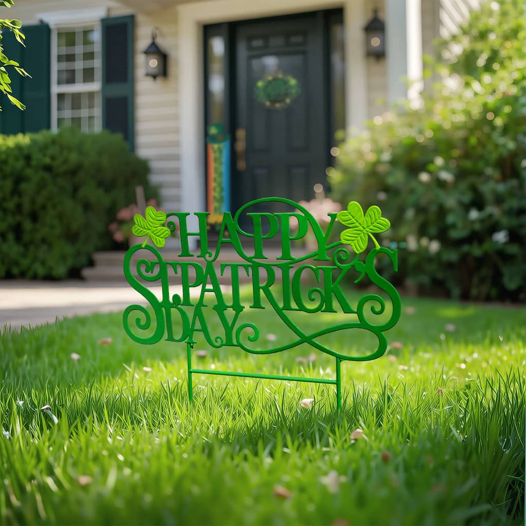 Glitzhome Happy St. Patrick's Day Metal Yard Stakes or Wall Sign
