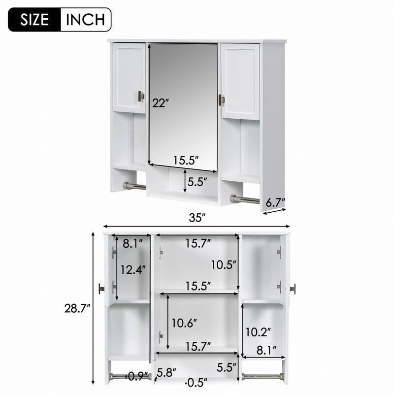 35'' x 28'' Modern Wall Mounted Bathroom Storage Cabinet with Mirror and Towel Bar,Perfect for Organized and Stylish Bathrooms