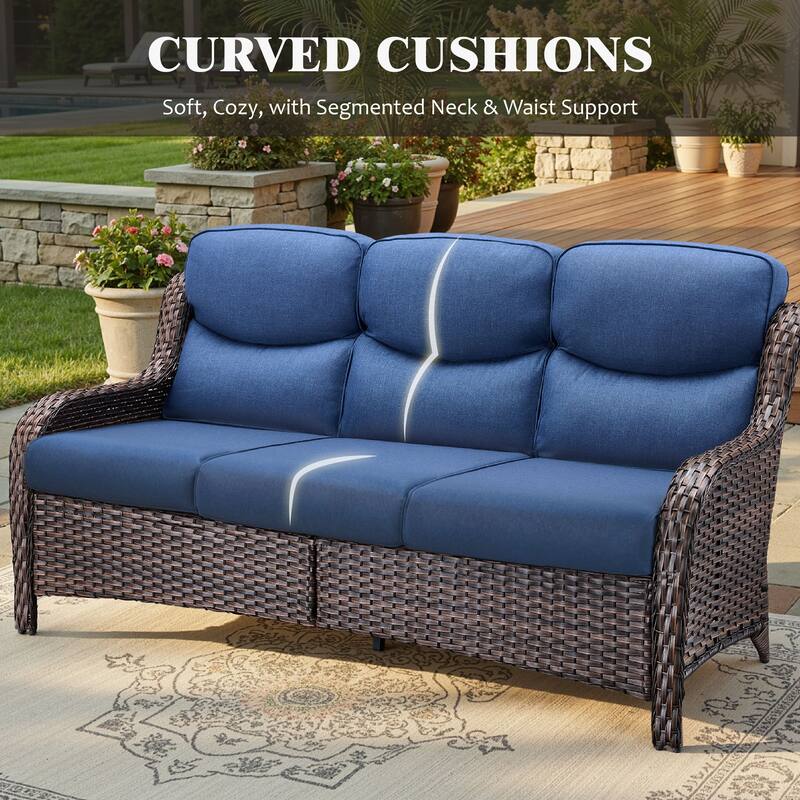 Meyreso 5-Piece Outdoor Patio Metal Fire Pit Wicker Conversation Set with 5-Inch Thick Olefin Cushions