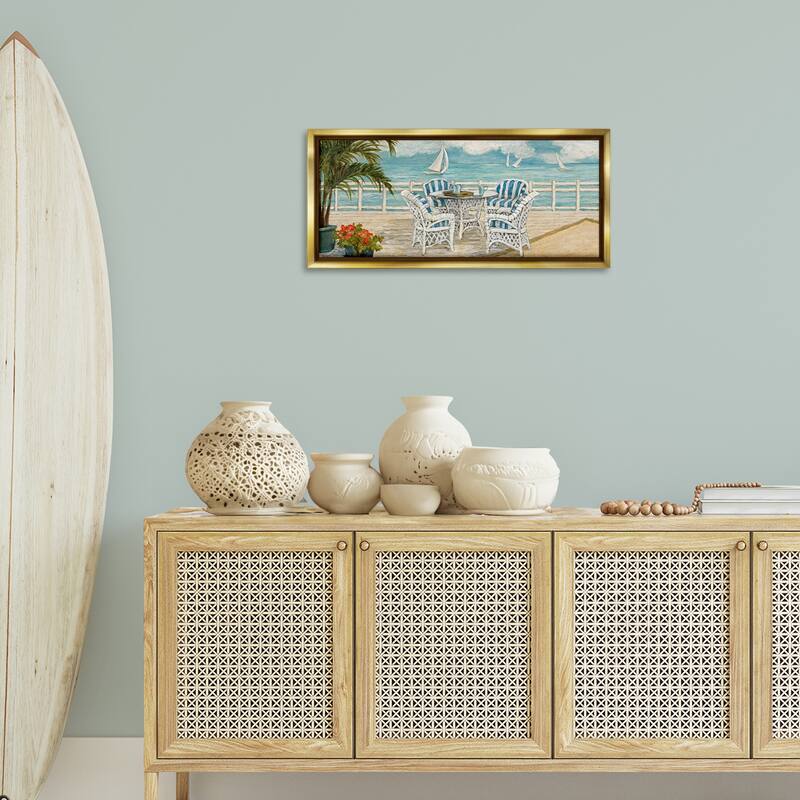 Stupell Summer Beach View Deck Framed Floater Canvas Wall Art Design By Charlene Olson