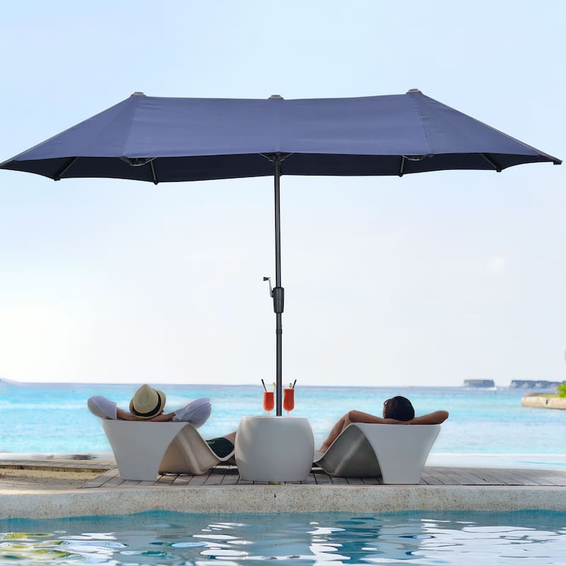 Autlaycil 13 FT Patio Umbrella with Sun Protection & Easy Crank - Navy Blue