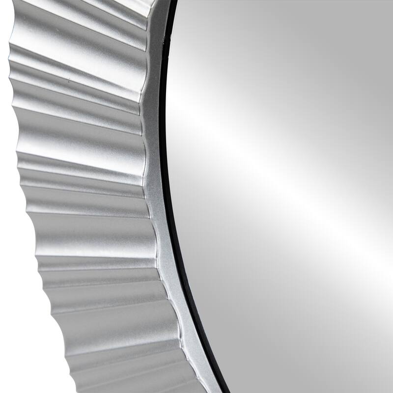 Contemporary Fluted Round Wall Mirror - 20" - Silver Finish