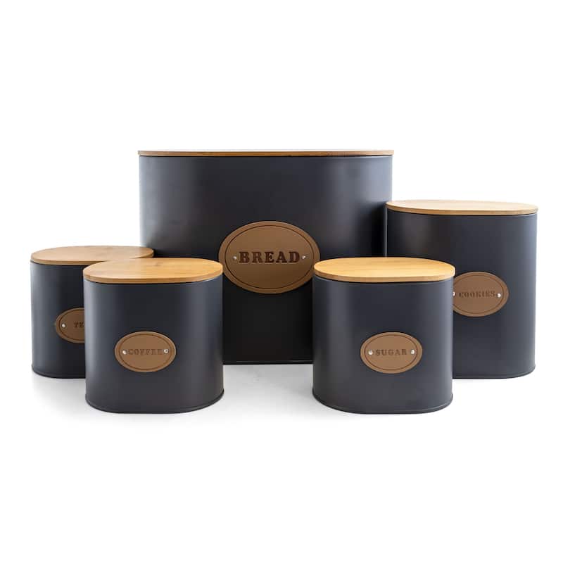 MegaChef Kitchen Food Storage 5Pc Canister Set Grey with Bamboo Lids