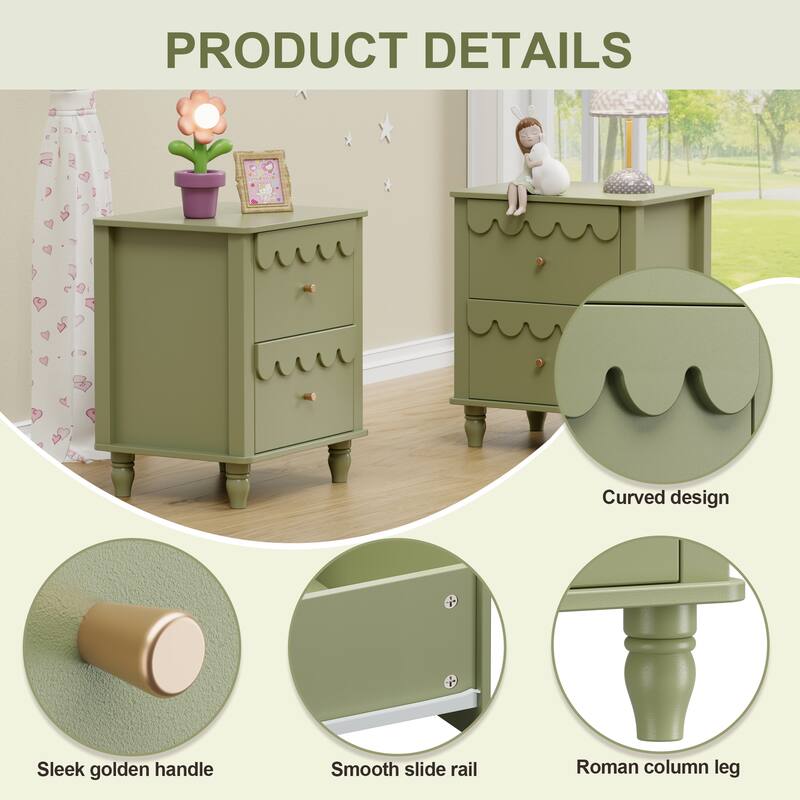 2 Drawers Nightstand Curved Design Cloud Bedside Table