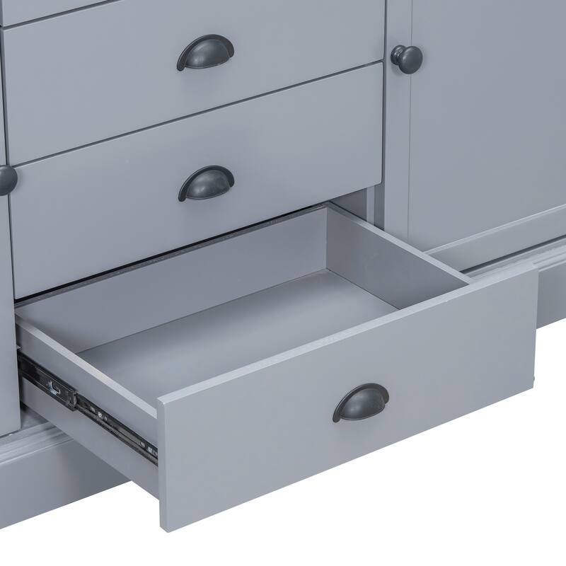 Roomfitters Kitchen Pantry Organizers and Storage Kitchen Cabinet, Hutch with Microwave Stand, 4 Drawers, Spice Racks