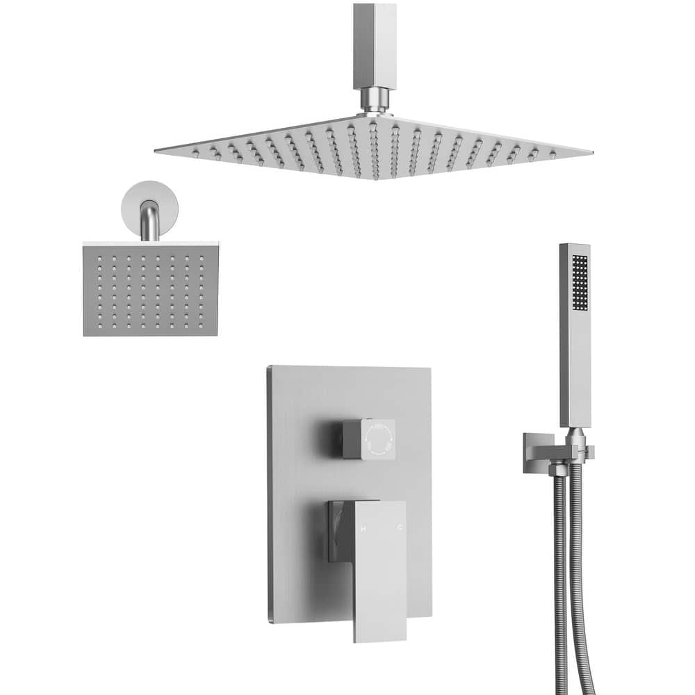 Triple-Function 10" & 6" Dual Shower Heads Shower Faucet Set, Ceiling Mount Shower System - 10" x 6"