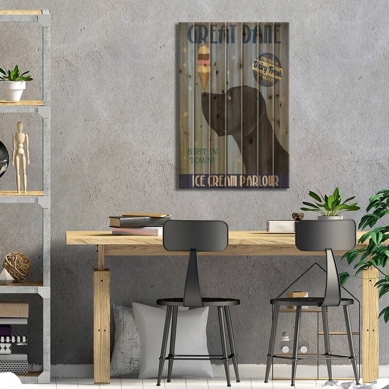 Great Dane, Black, Ice Cream Print On Wood by Fab Funky - Multi-Color