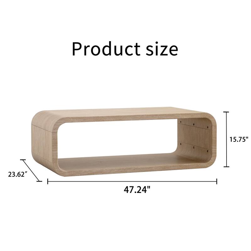 Modern Open-Frame Curved Light Wood Coffee Table with Open Storage