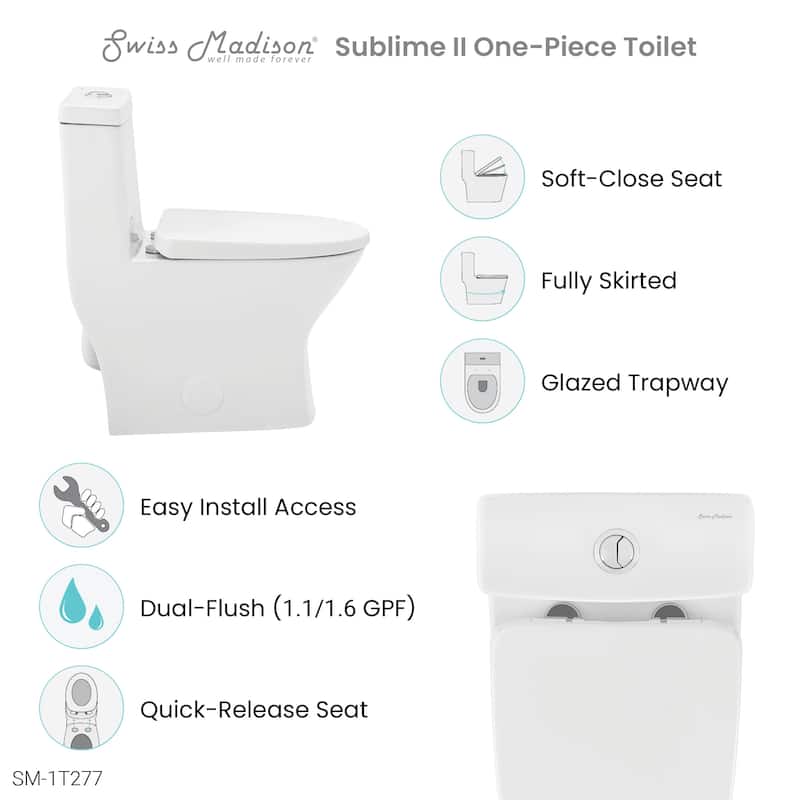 Sublime II Compact 24 Length One Piece Toilet Dual Flush 1.1/1.6 with 10" Rough-in