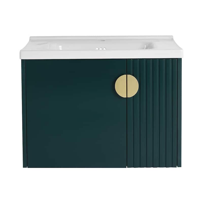 28 inch Wall Mounted Bathroom Vanity Set with Integrated Ceramic Sink
