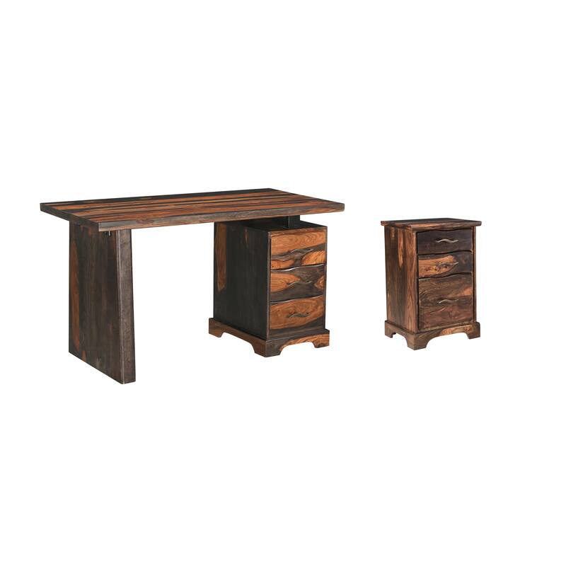 Avenue 2-piece Live Edge Solid Wood Desk Set - Dark Brown