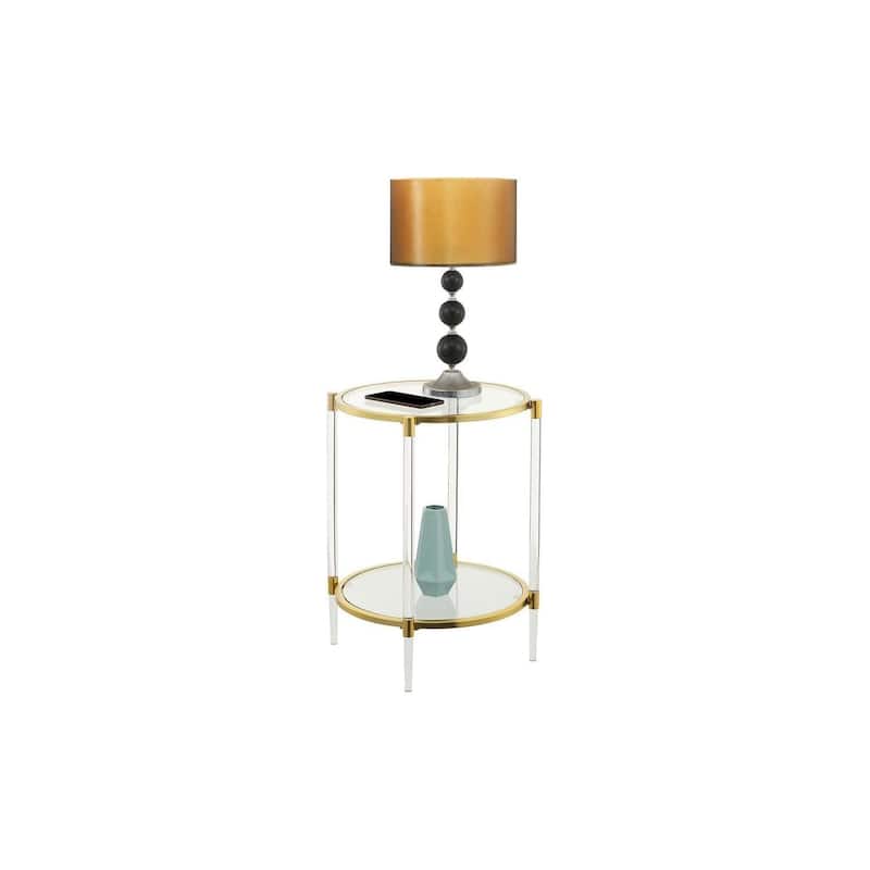 Modern Acrylic End Table with Glass Shelves - Gold Chrome Frame, 20x20x24 Inch Living Room Accent Table - 24