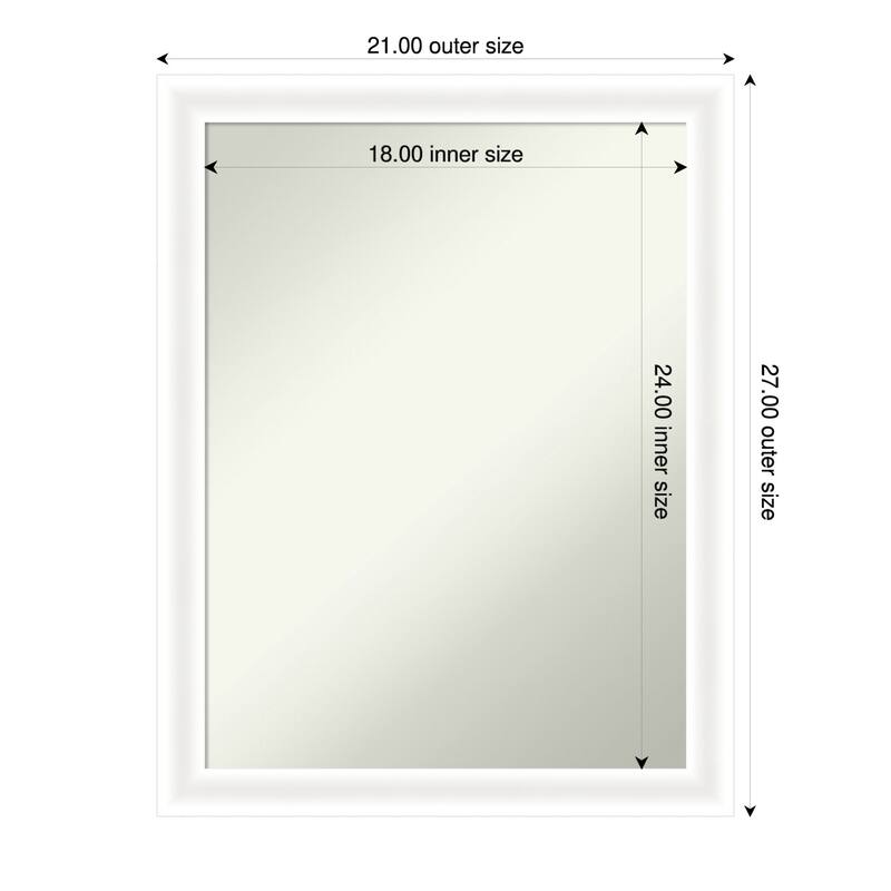 Oliver Narrow Non-Beveled Wood Framed Bathroom Vanity Wall Mirror - 21 x 27 in - Oliver White Narrow