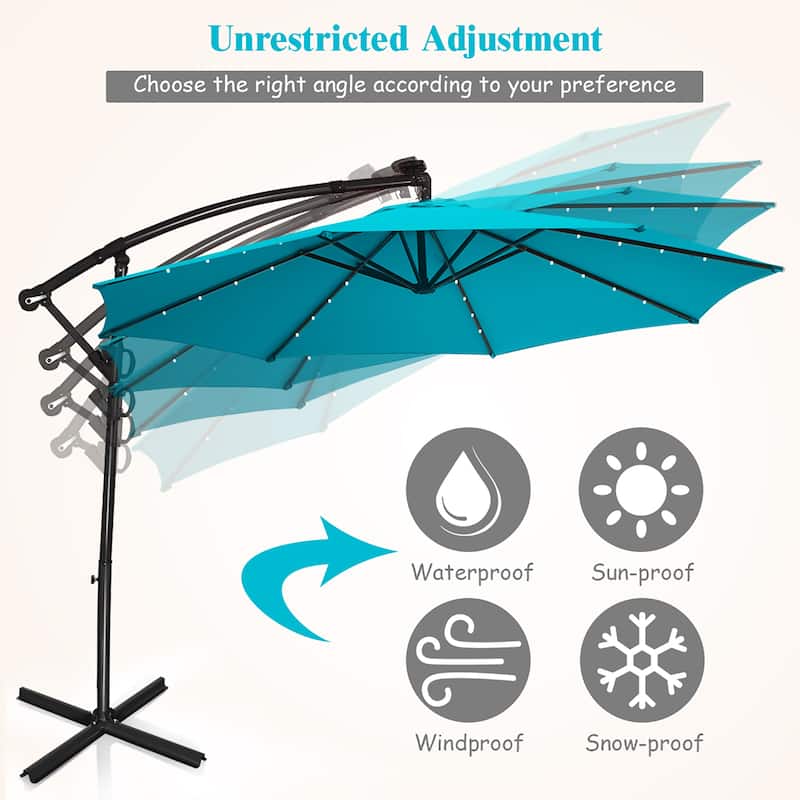 Costway 10FT Patio Offset Umbrella Solar Powered LED 360degrees