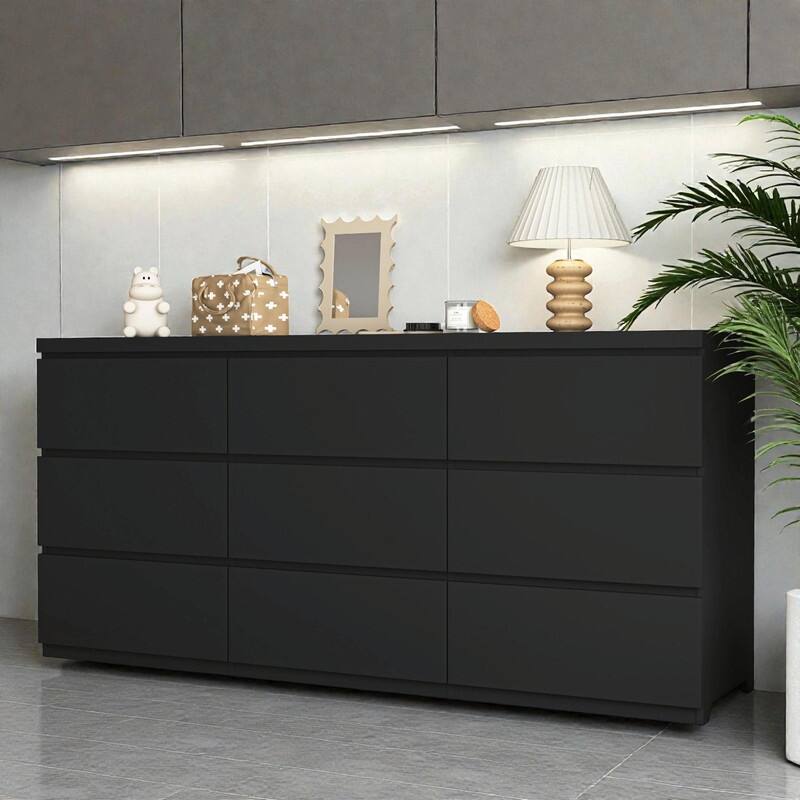 9-Drawer Handle-Free Dresser, Modern Matte Wood Storage Chest for Bedroom, Living Room or Entryway