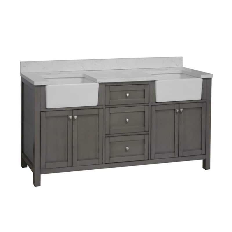 KitchenBathCollection Yorkshire 72" Farmhouse Double Bathroom Vanity with Engineered Marble Top