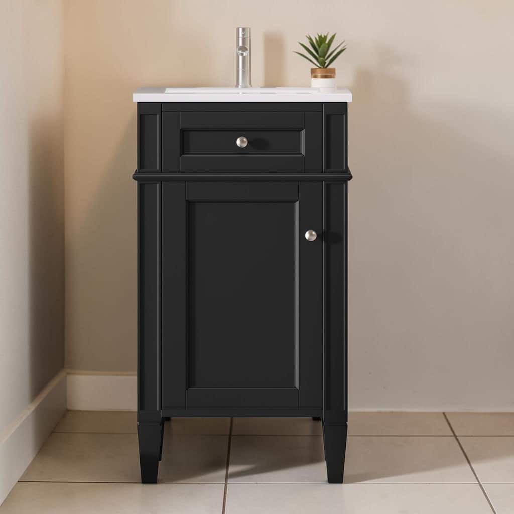 18 Inch Bathroom Vanity with Ceramic Sink, French Style Freestanding Vanity Cabinet with Soft Close Door and Shelf