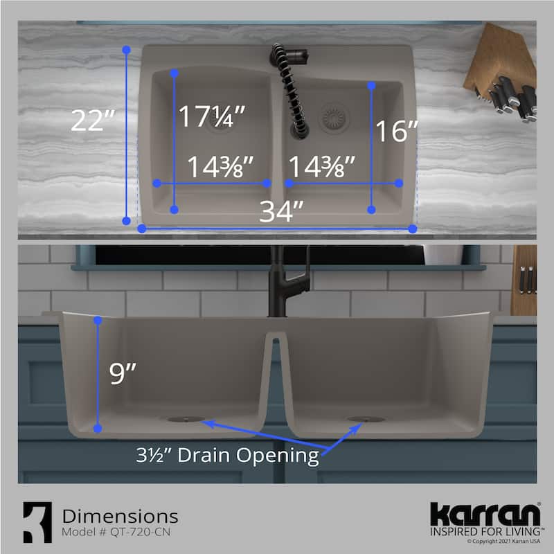 Karran Drop-In Quartz 50/50 Double Bowl Kitchen Sink