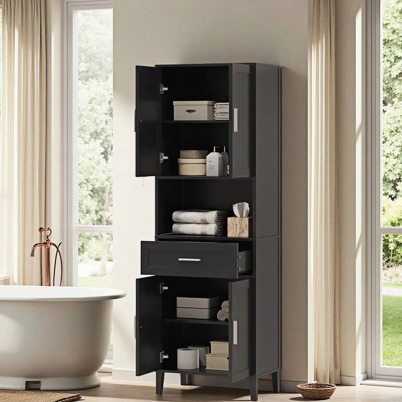 Bathroom Storage Cabinet Tall, 70.9" Cabinet Freestanding, Bathroom Pantry with Drawer, 2 Adjustable Shelves, Open Storage