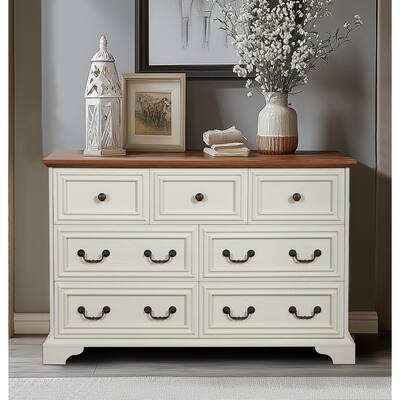 7 Drawers Dresser for Bedroom, Multi-functiona Wooden Storage Cabinet, Clothing Organizer with Roman Column Handles