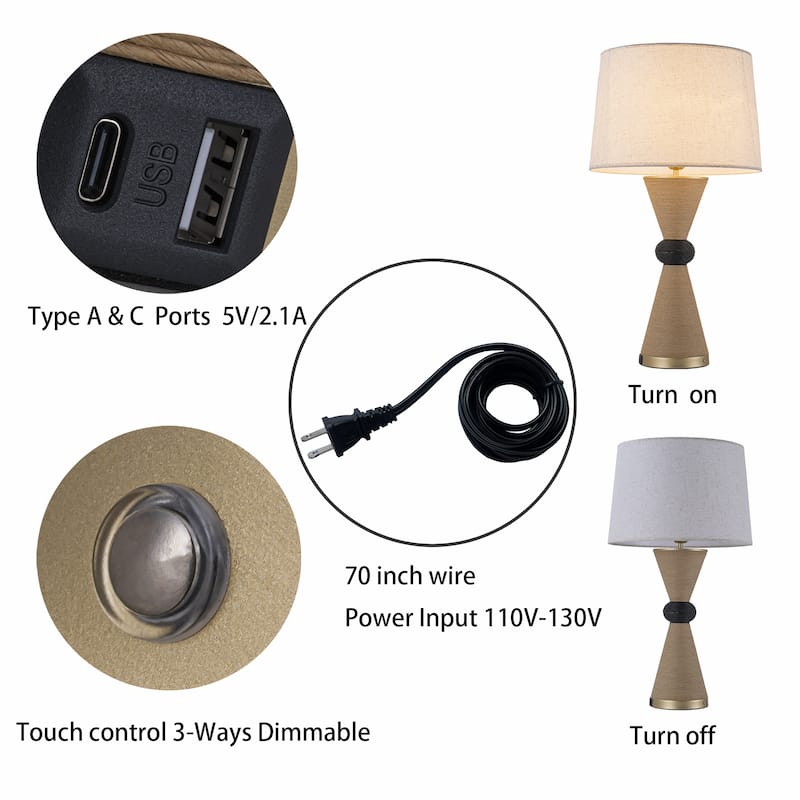 Alba 28" Rattan Table Lamp with USB 3-Way Touch Dimmer - 28 in.