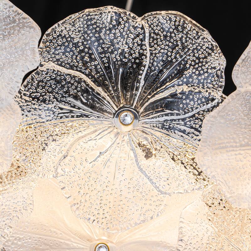 Modern LED Chandelier Clear & Frosted Glass Floral Petals Dimmable