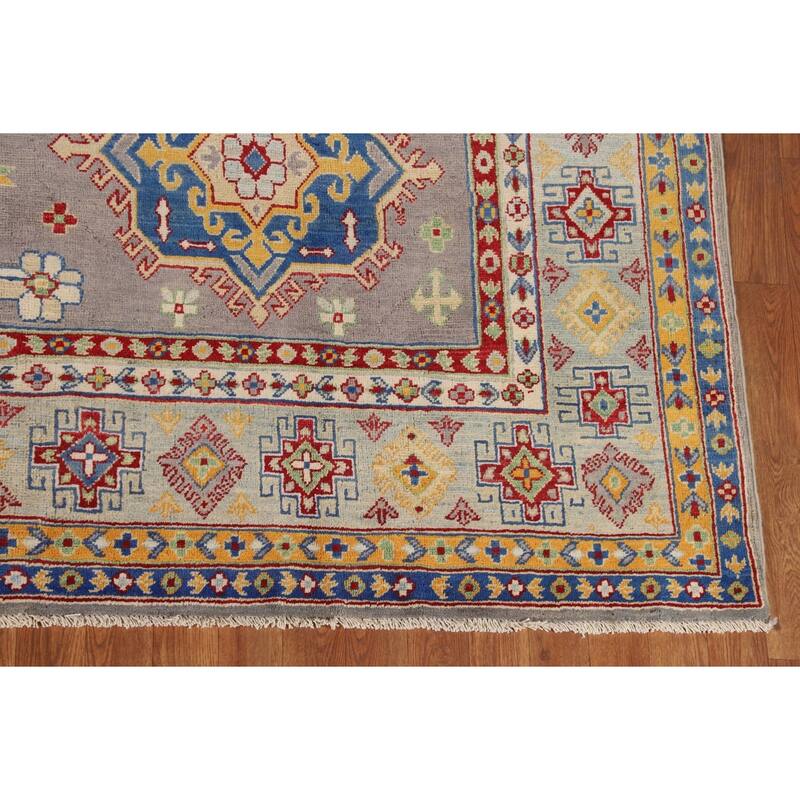 Gray Kazak Area Rug Handmade Wool Carpet - 8'1" x 12'4"