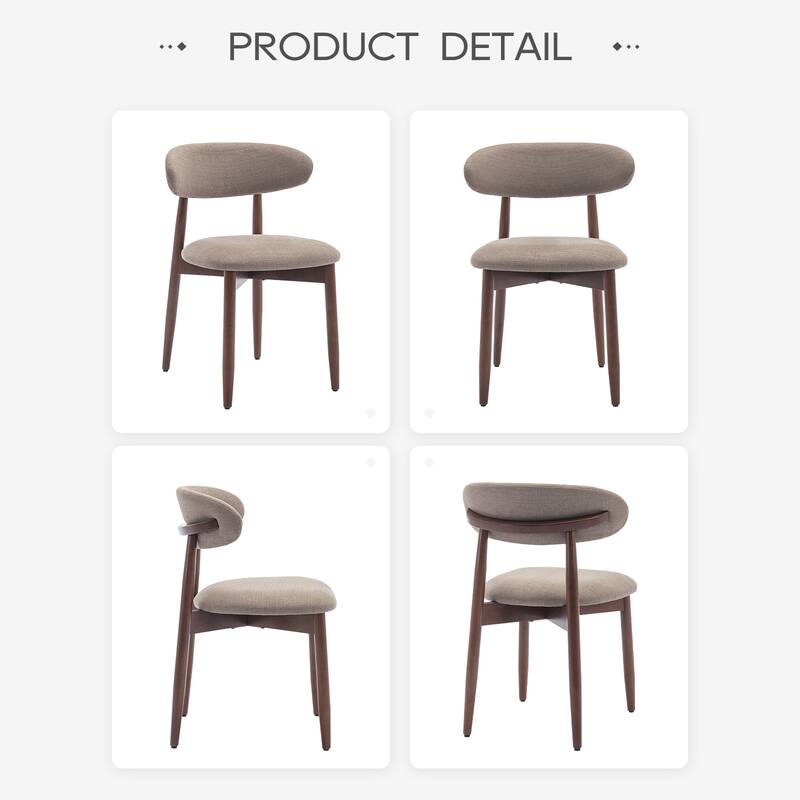 Set of 2 Wooden Dining Chairs, Fabric Upholstered, Beige