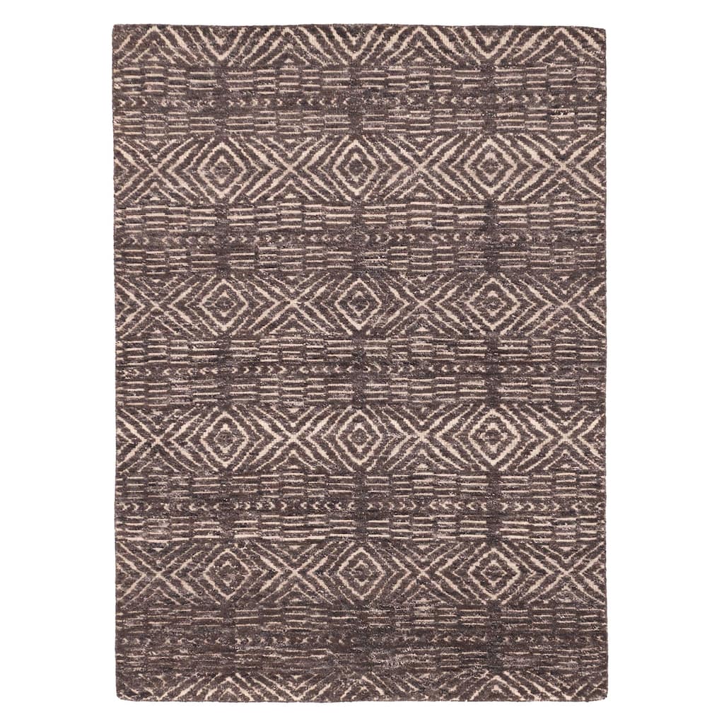 ECARPETGALLERY Hand-knotted Tangier Dark Brown Wool Rug - 5'5 x 7'8
