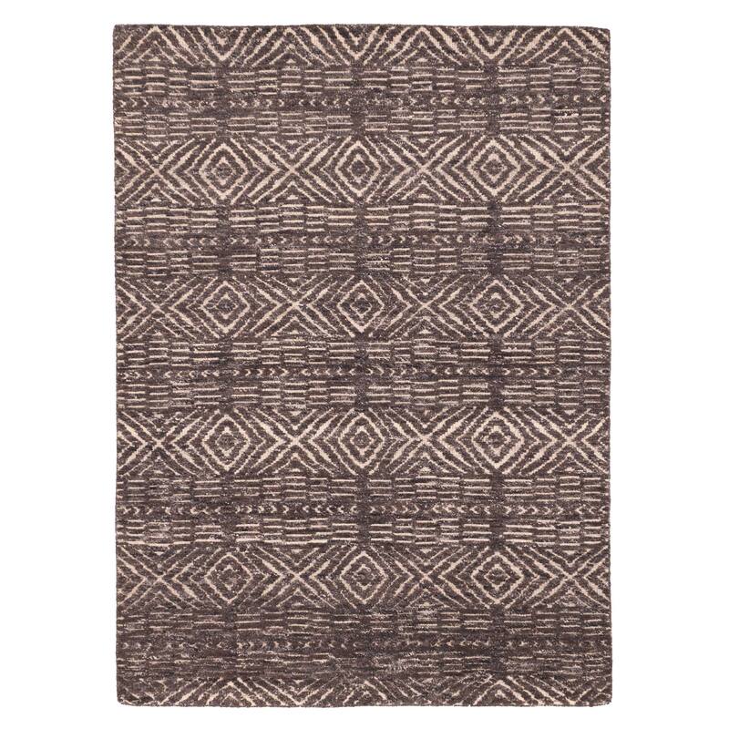 ECARPETGALLERY Hand-knotted Tangier Dark Brown Wool Rug - 5'5 x 7'8