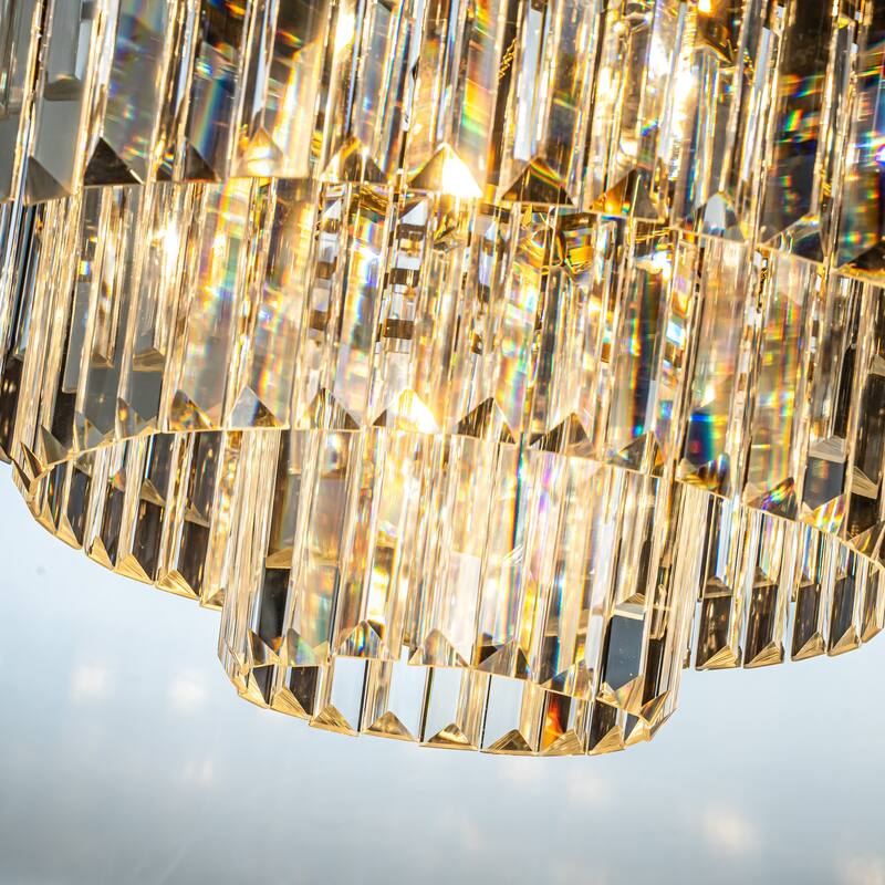 CraftHome 8-Lights Modern 4-Tier Round Fringe Crystal Chandelier for Dining Room