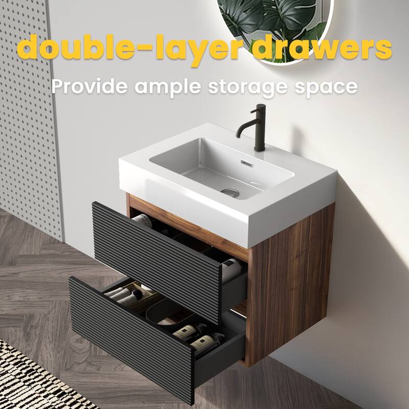 GDFStudio - Grace Floating Bathroom Vanity with Solid Surface Sink and Soft-Close Storage