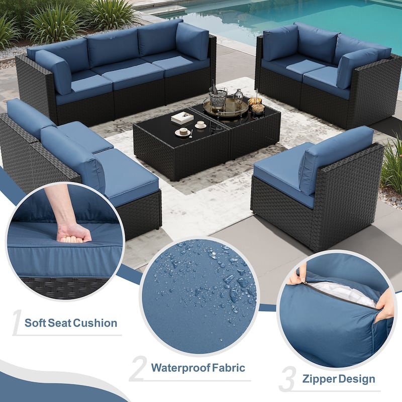 11 Piece Sectional Seating Group with Fire Pit and Cushion