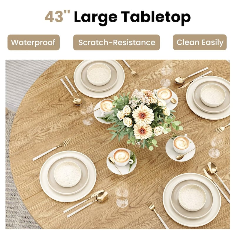 43" Small Round Dining Table with Wood Top and Sturdy Metal Pedestal Base