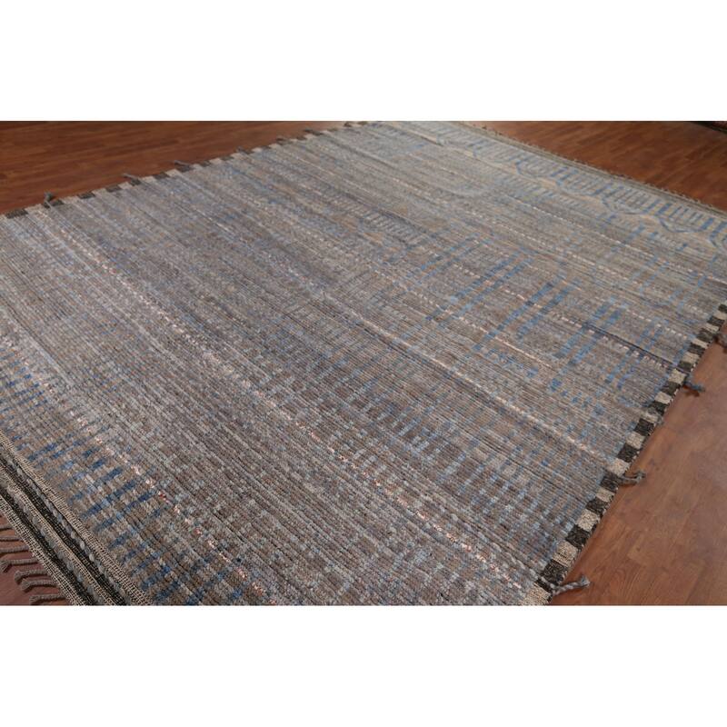 All-Over Striped Moroccan Oriental Area Rug Hand-Knotted Wool Carpet - 9'0"x 12'9"