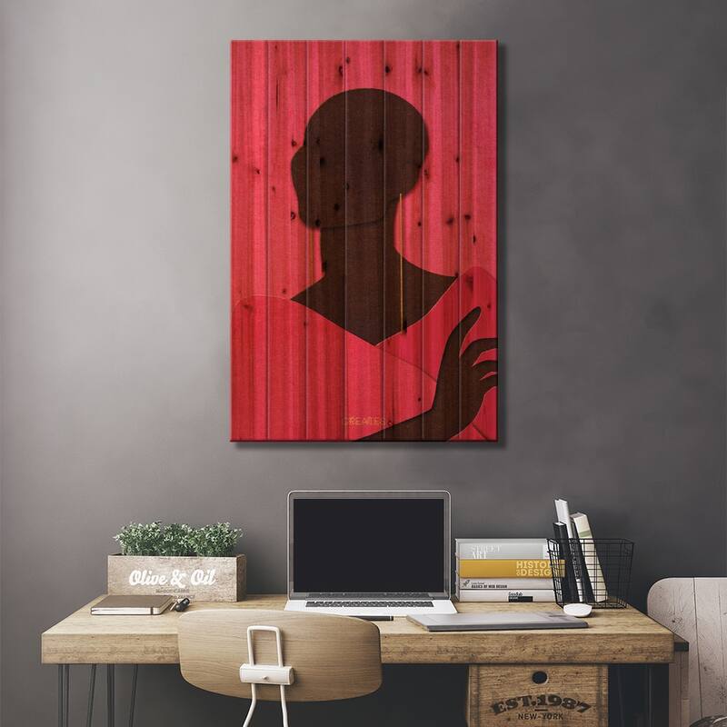 Bald And Beautiful 'Pink' Print On Wood by Taku Creates - Multi-Color