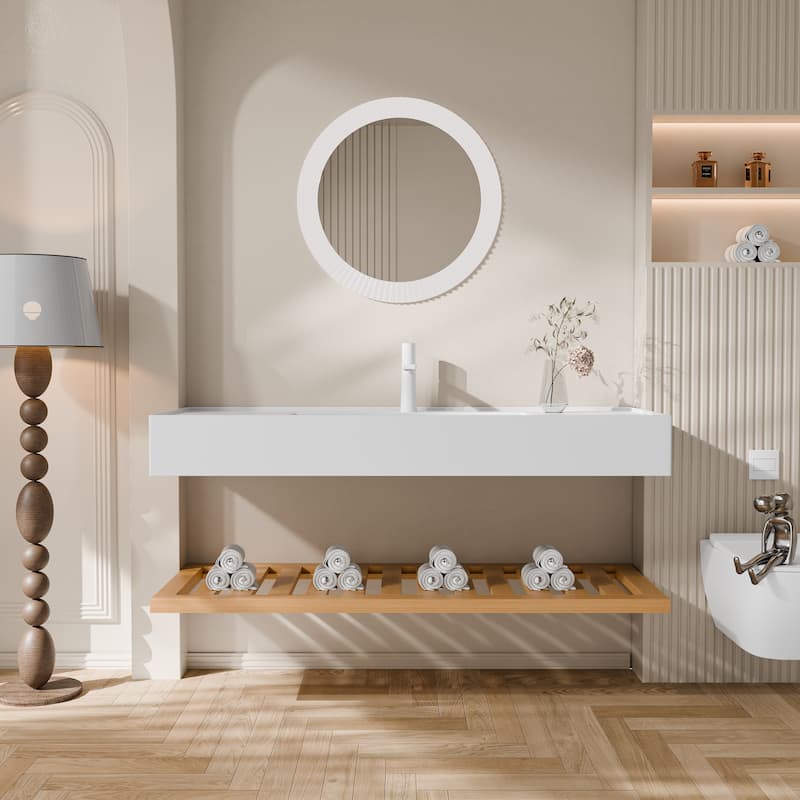 Modland Wall-Mounted Floating 48 inch Bathroom Vanity with Sink & Striped Shelves Layer