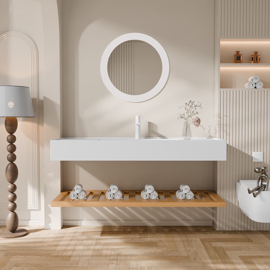 Modland Wall-Mounted Floating 48 inch Bathroom Vanity with Sink & Striped Shelves Layer