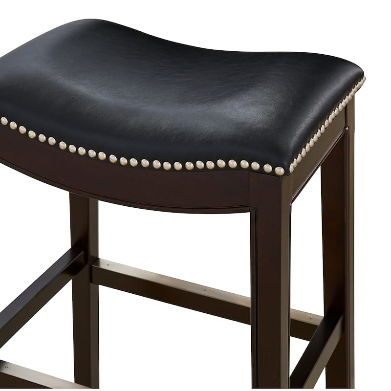 Julian 31" Espresso Bar Stool with Black Faux Leather Seat