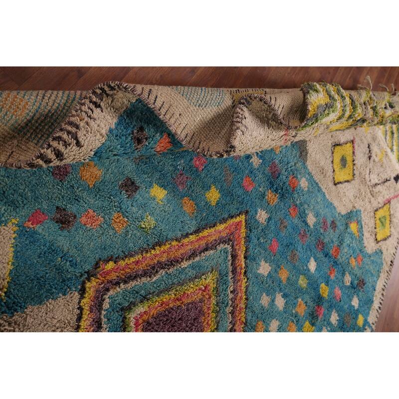 Geometric Plush Moroccan Rug Hand-Knotted Bedroom Wool Carpet - 7'1" x 10'3"