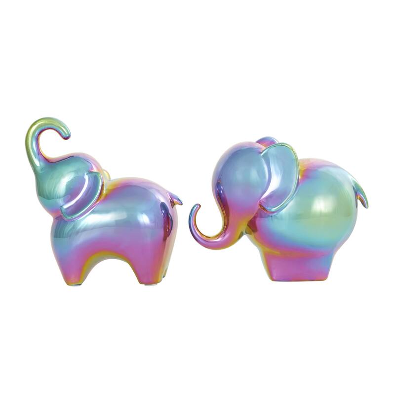 The Novogratz Gold, Silver, Black, White or Multi Colored Porcelain Ceramic Elephant Decorative Sculpture (Set of 2)