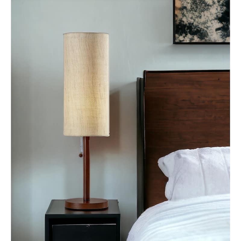 HomeRoots 31" Walnut Solid Wood Standard Table Lamp With Beige Shade - 8