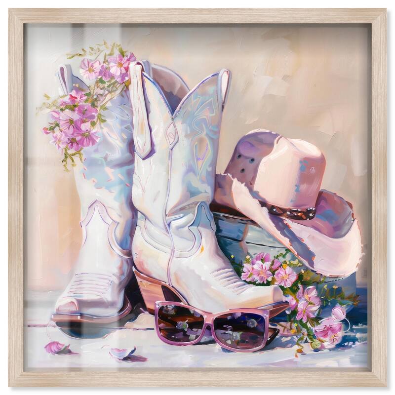 Spring Pink Cowboy Necessities Shadowbox by Art Remedy - Natural - 20" x 20"