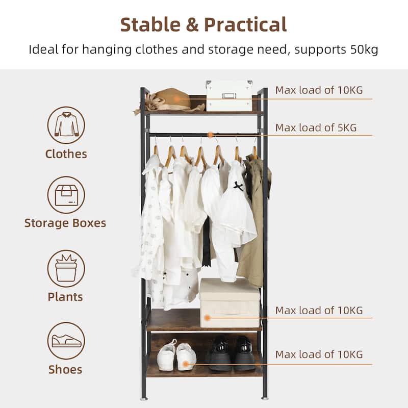 Industrial Entryway Clothes Rack Clothing Stand with Storage Shelves
