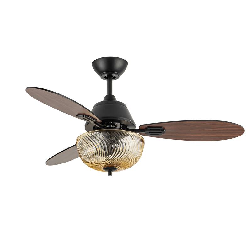 Coco River of Goods 3-blade 42-inch Glam Indoor Ceiling Fan with Amber Hand-Cut Glass Shade and Remote Control