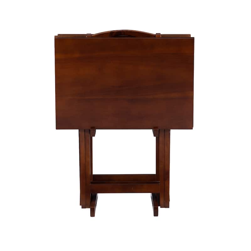 5-Piece Folding Tray Table Set with Stand - 26.25" - Hazelnut Brown