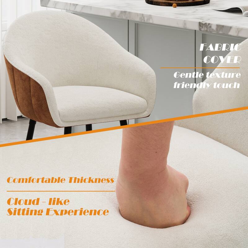 Set of 2 Modern Brown Upholstered Bar Stools, 26.5" Counter Height with Durable Metal Legs