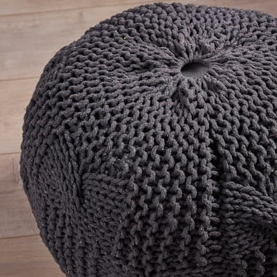 Bordeaux Knitted Cotton Round Pouf,Comfortable choice, multiple functions, classic design, and cozy corners
