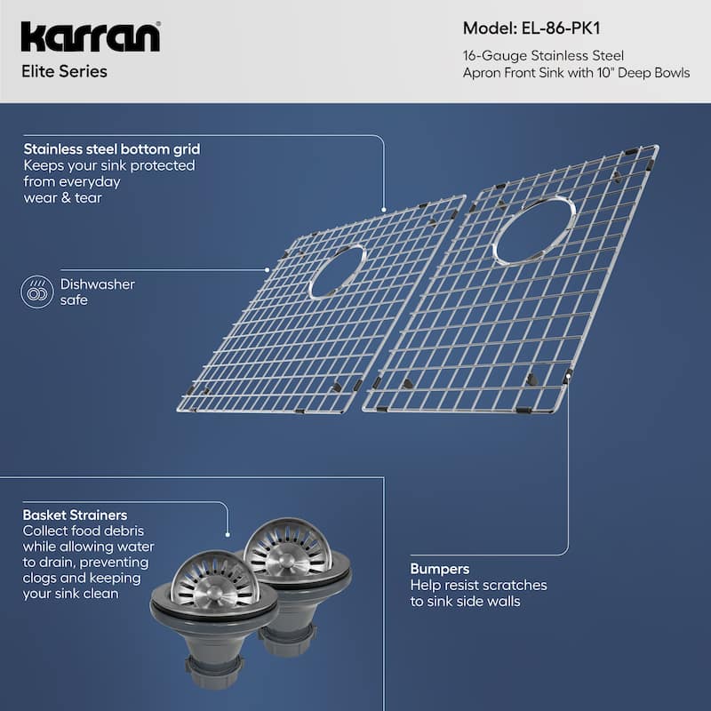 Karran Farmhouse Apron Front Stainless Steel 33 in. Double Bowl Kitchen Sink Kit