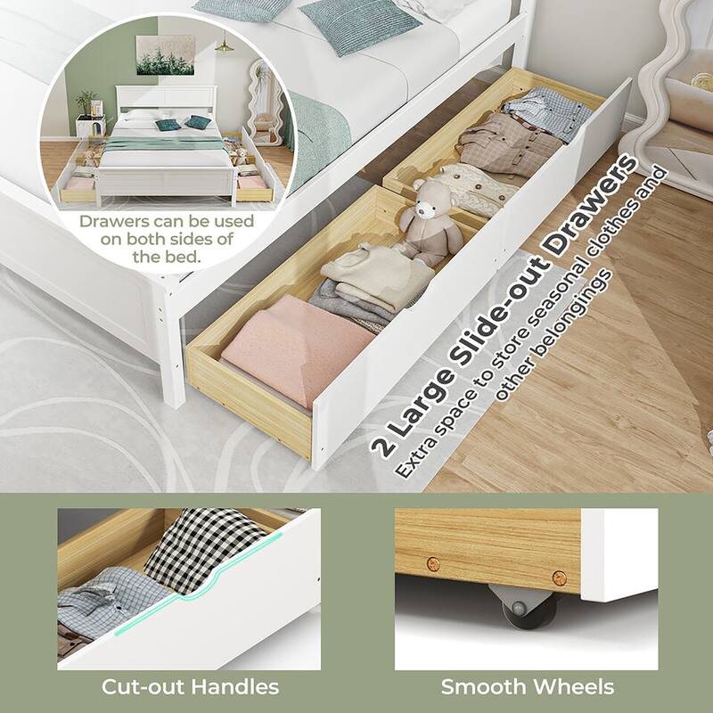 Gymax Twin/Full Size Wooden Bed Frame w/ 2 Storage Drawers & Under-bed